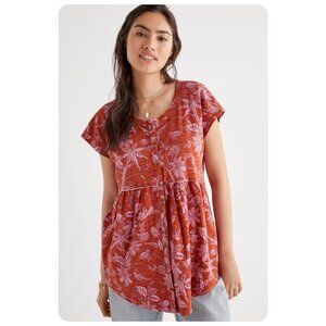 by Anthropologie Washed Babydoll Floral Top sz S